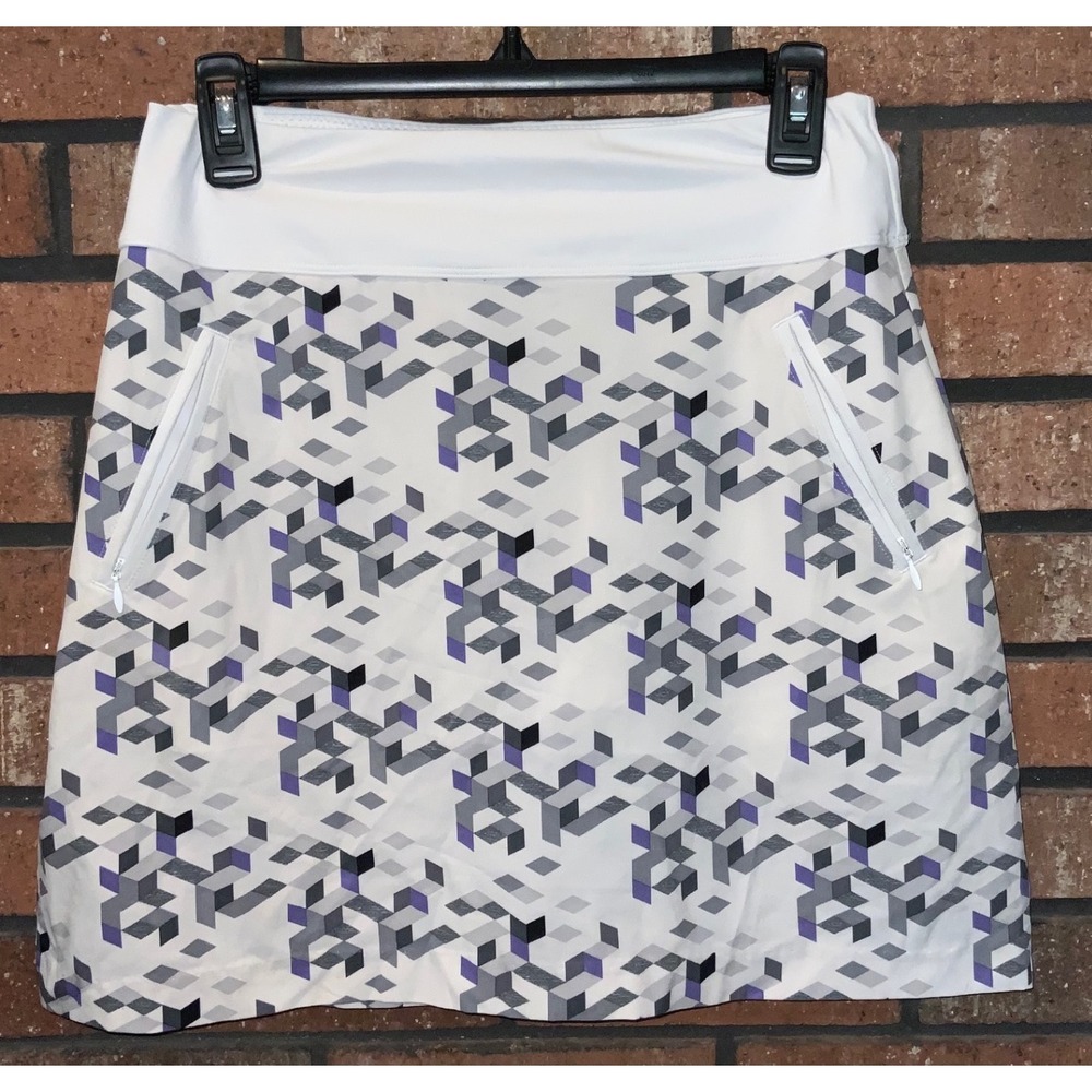 Annika Cutter & Buck Womens White Purple Geometric Golf Skort UPF 50 Size S